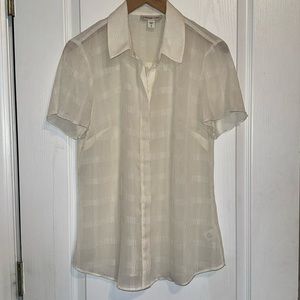 Coldwater Creek Cream Color Sheer Short Sleeve Button Down Shirt Blouse